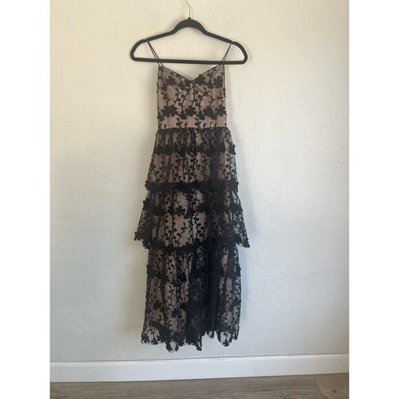 Anthropologie Endless Rose Woman Black CROCHET LAYERED MIDI DRESS, Size  -  mordernwear.com